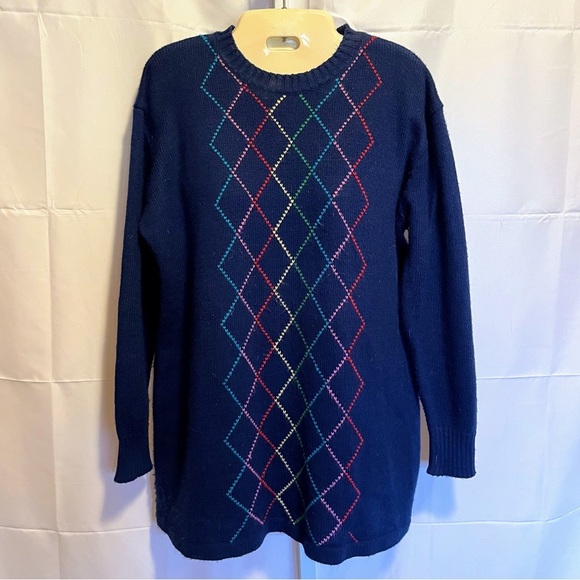 Mary Jane by Corey Heart Argyle Navy Sweater Women’s M Vintage Retro Preppy - Picture 1 of 8